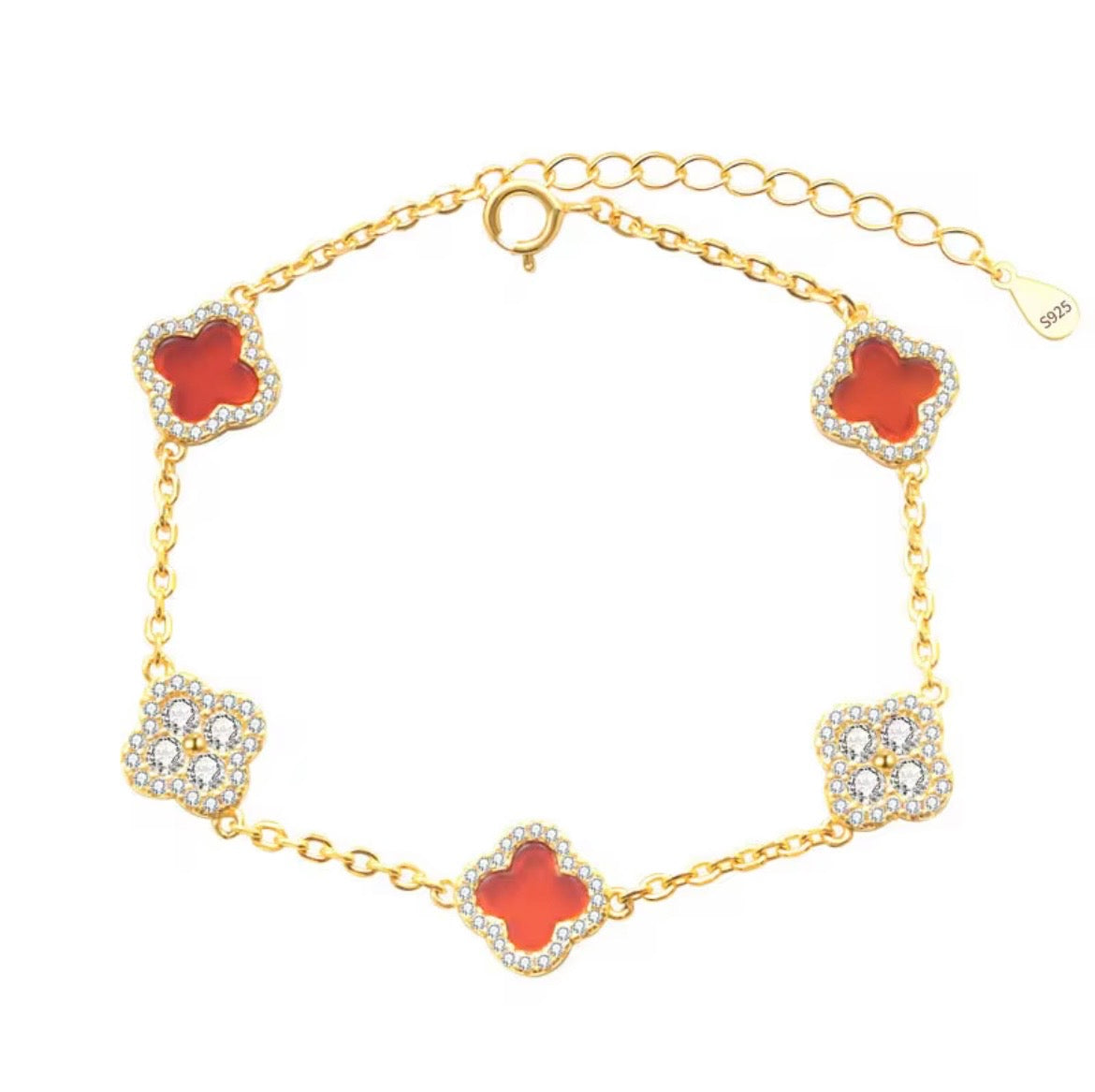Alex Monroe　四つ葉　トンボ　蝶　SV925ブレスレット　43888 Four-Leaf Clover CZ Tennis Bracelet | 925 Sterling Silver | Monay
