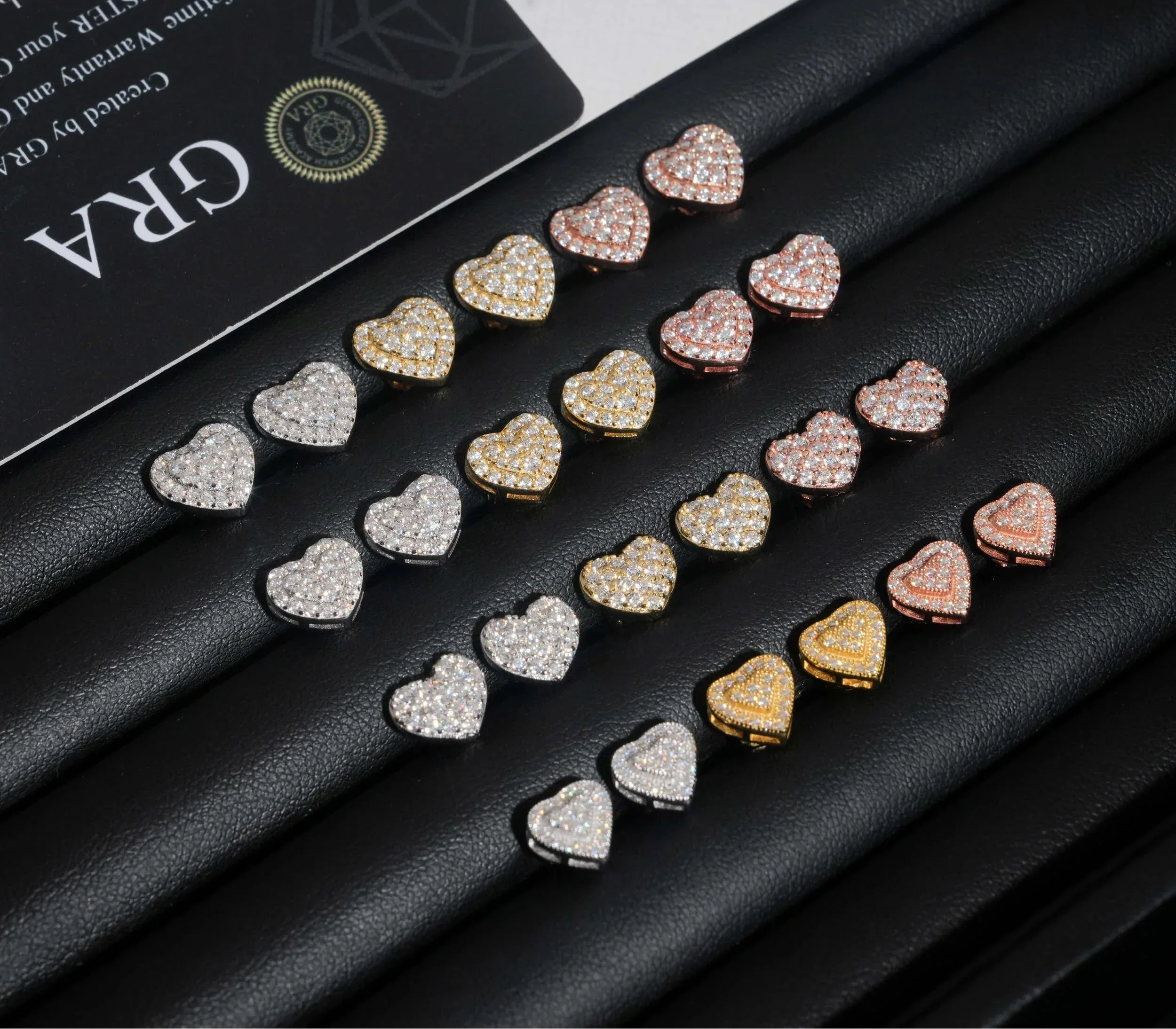 VVS Moissanite Screw Back Heart Earrings