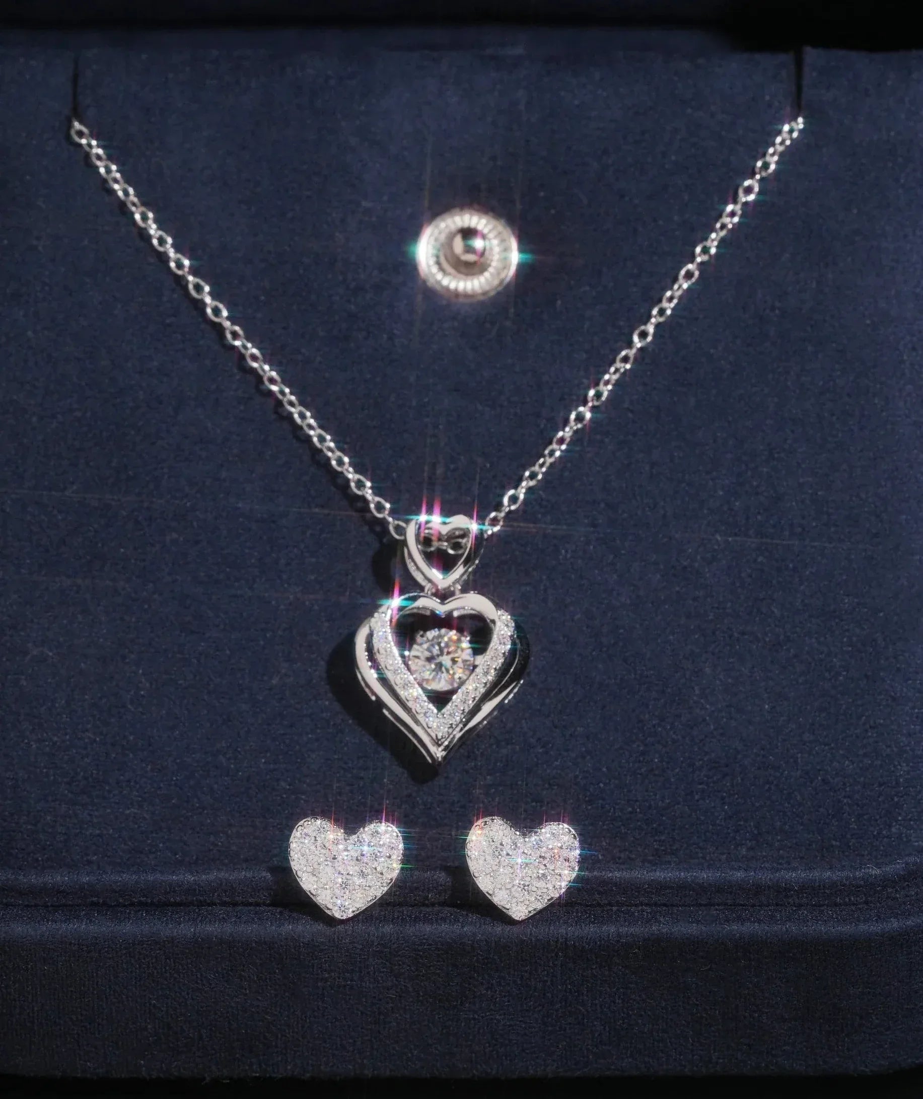 VVS Moissanite 'Dancing' Heart Necklace Set