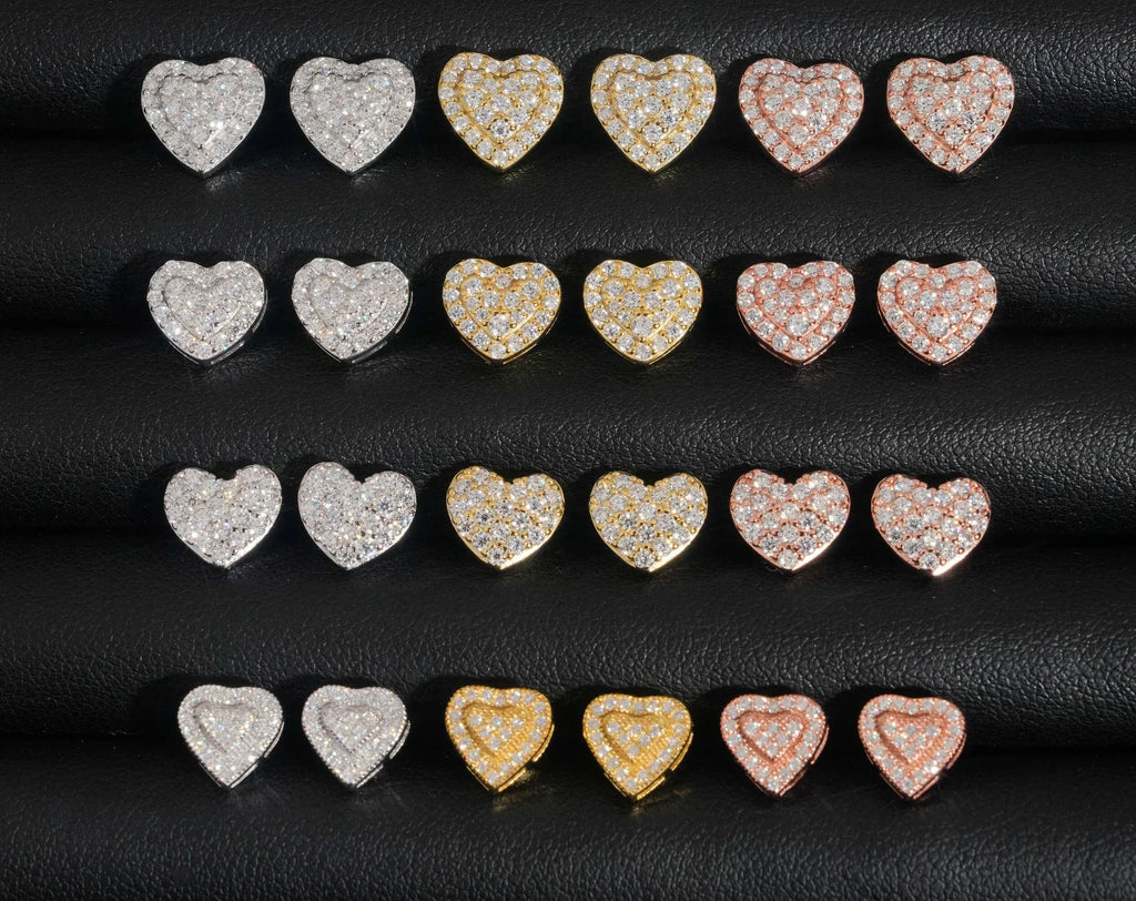 VVS Moissanite Screw Back Heart Earrings
