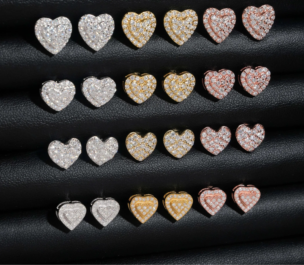 VVS Moissanite Screw Back Heart Earrings