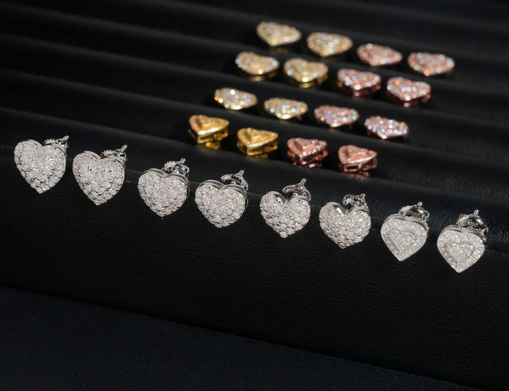 VVS Moissanite Screw Back Heart Earrings
