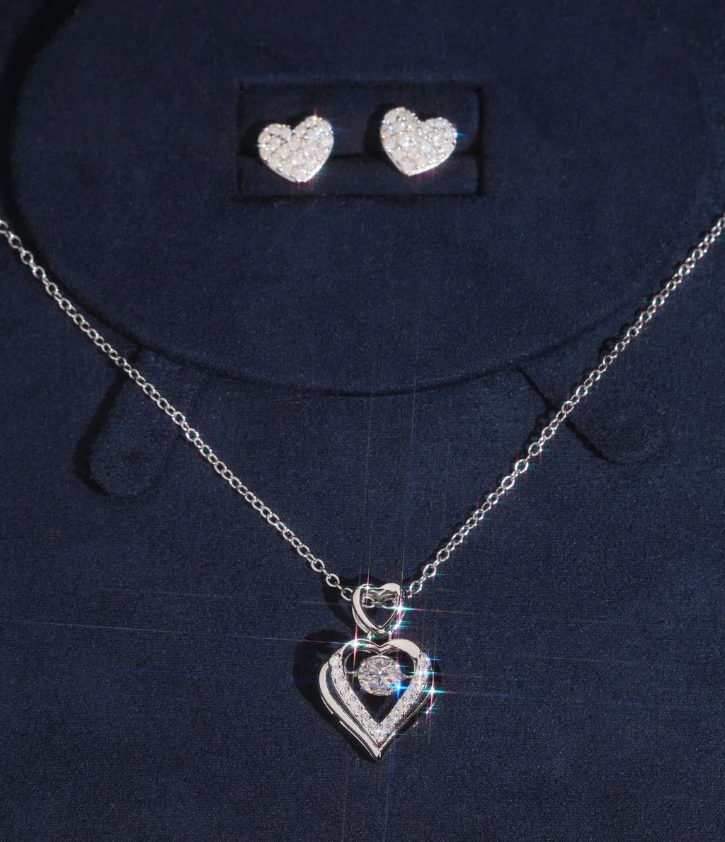 VVS Moissanite 'Dancing' Heart Necklace Set