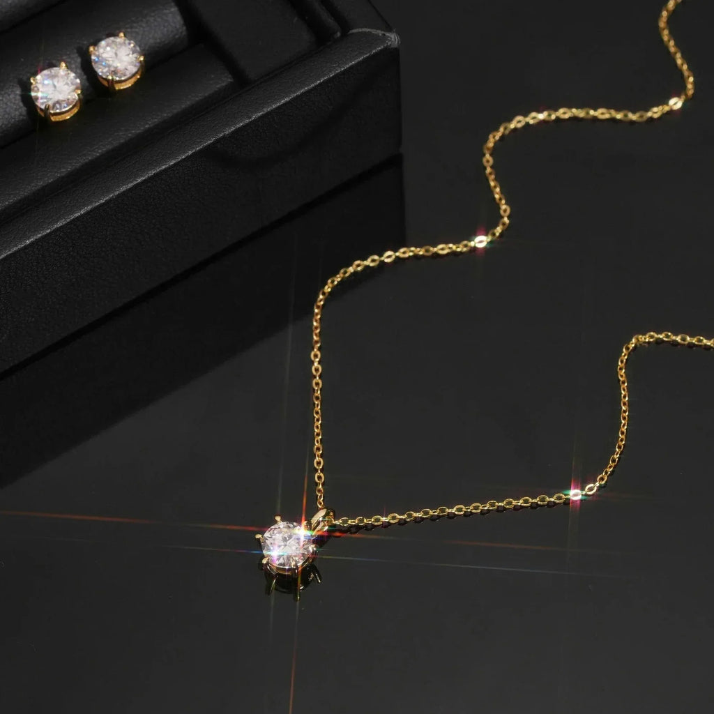 Round Moissanite Earrings & Necklace Set