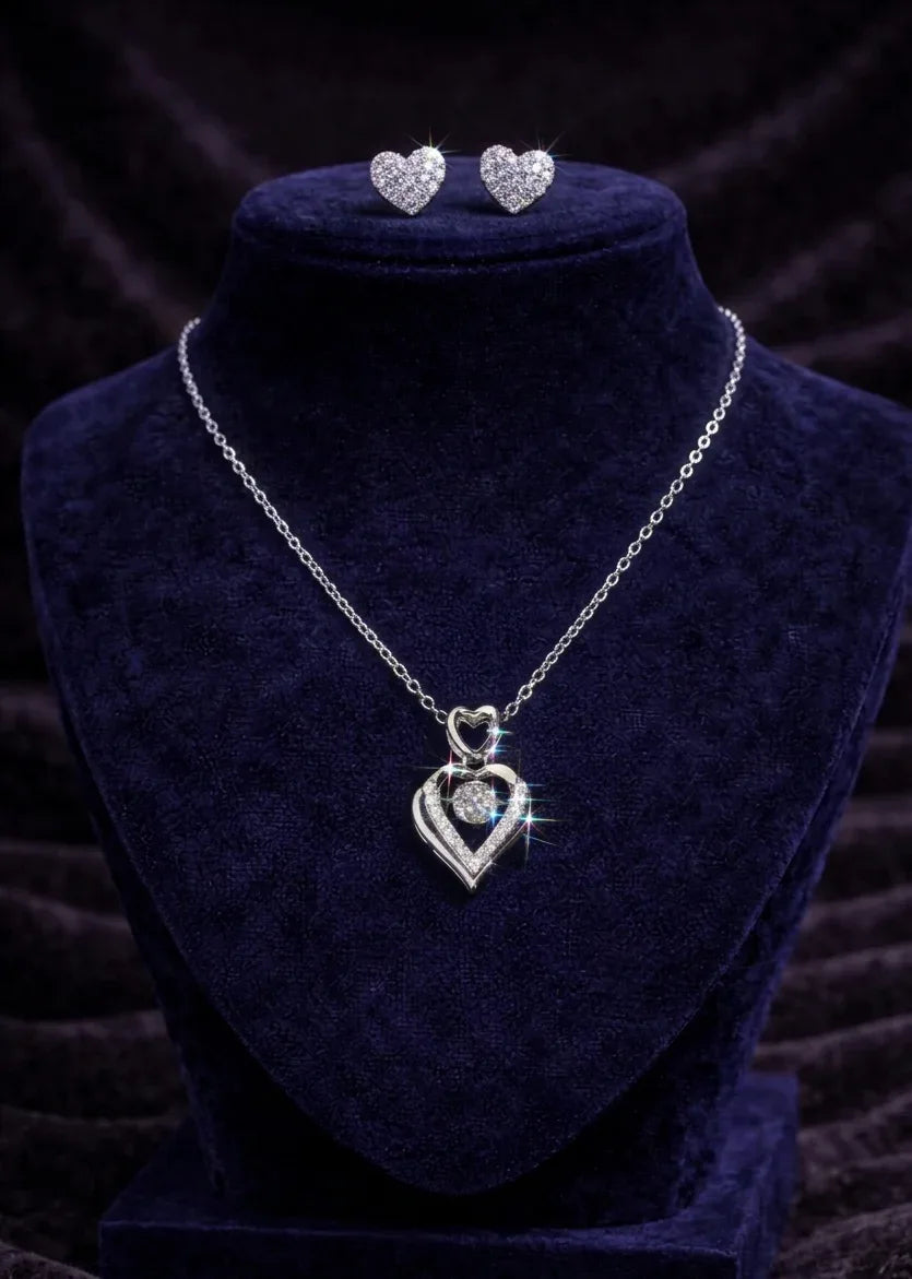 VVS Moissanite 'Dancing' Heart Necklace Set