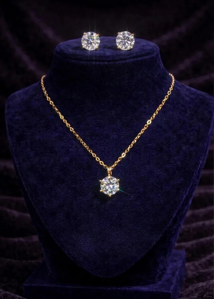 Round Moissanite Earrings & Necklace Set